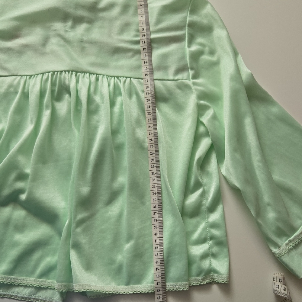 ✨ Vintage Lou’lee Canada Bed Jacket Satin Embroidered Mint Green (M) - Picture 12 of 13